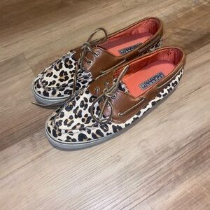 Sperry Women's Calf Hair Leopard Print Loafers with Brown Accents